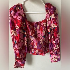 Free People Balloon Sleeve Floral Top